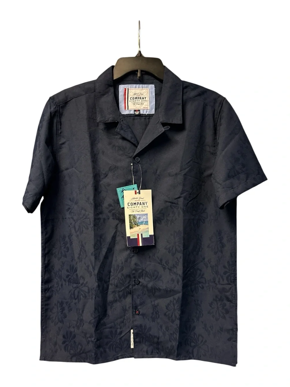Company Eighty One Men's Short-Sleeve Floral Jacquard Navy NWT Button Up Shirt M